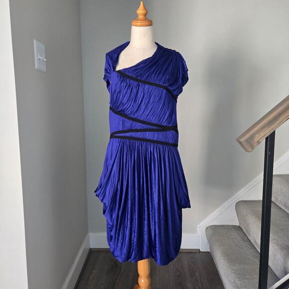 NWT Vintage BCBCGMaxAzria Runway Cocktail Draped Open Back Dress size L - Picture 1 of 10